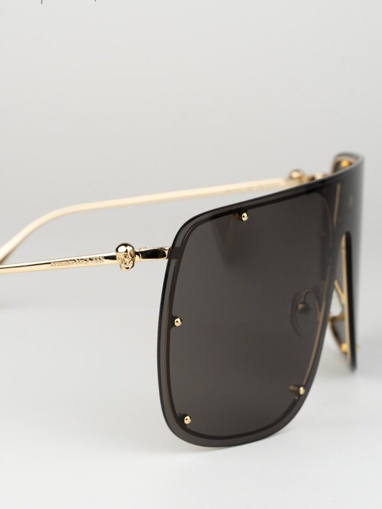 Alexander McQueen Women Sunglasses Gold Grey Shield AM0313S 001 NEW AUTHENTIC